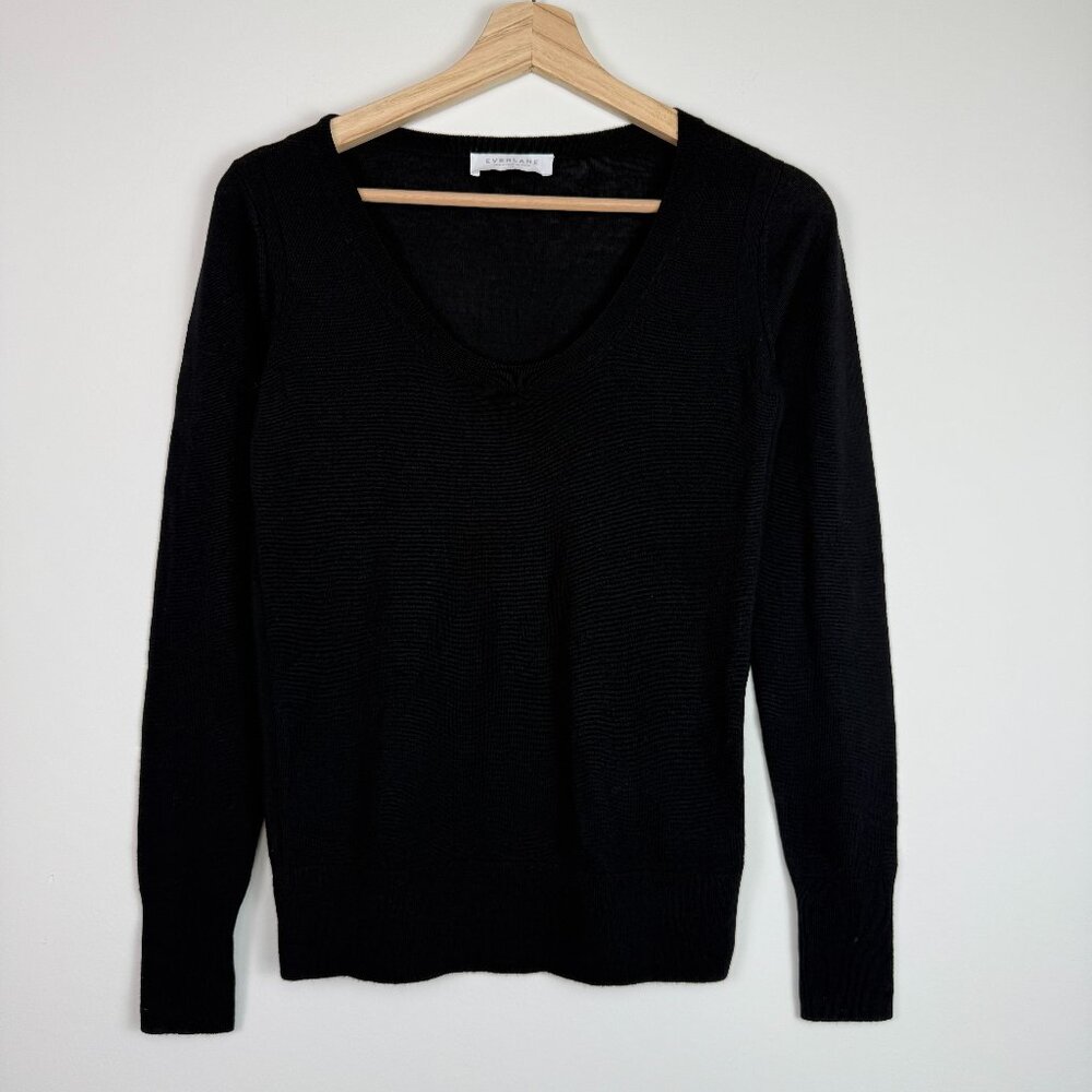 Everlane Wool Blend Scoop Neck Lightweight Long Sleeve Sweater Black XS